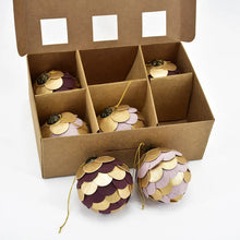 Purple + Gold Christmas Ornament Set - Handmade Upcycled Cotton Paper