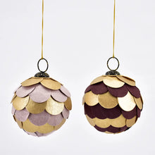 Purple + Gold Christmas Ornament Set - Handmade Upcycled Cotton Paper