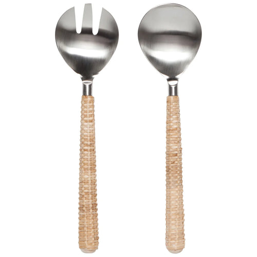 Matte Steel Rattan Salad Servers Set of 2