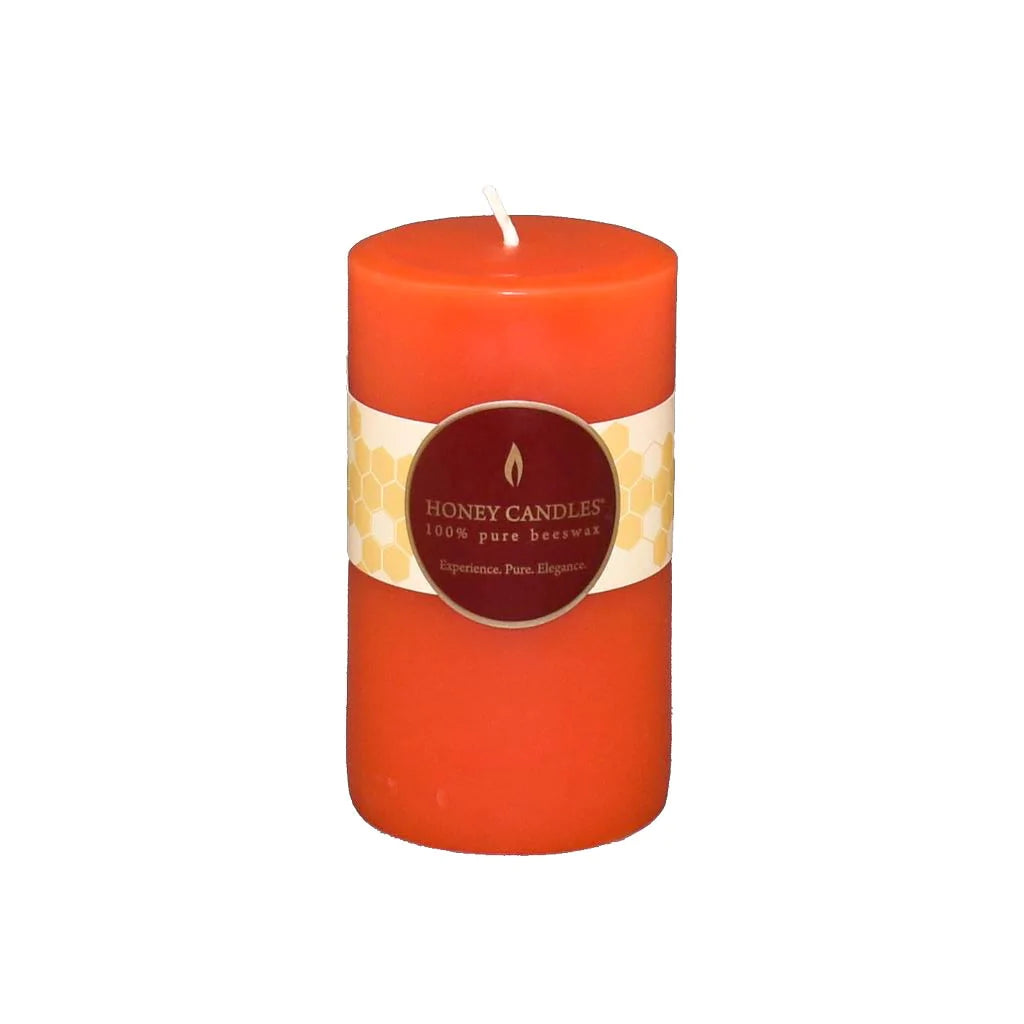 Round Tangerine Beeswax Pillar Candle - 5 inch