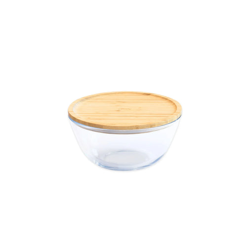 2600ml Round Glass Bowl with Bamboo Lid