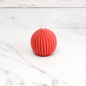 Red Fluted Sphere Beeswax Candle