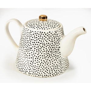 Porcelain Tea Pot - White/Black with Gold Knob
